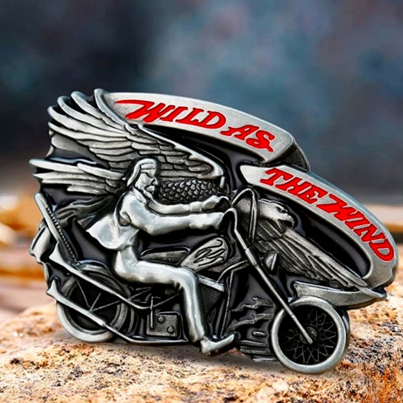 New biker motorcycle bike with wings wild as the wind belt buckle - Picture 1 of 3